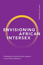 Purple book cover with hollow gold ring in the center with the title "Envisioning African Intersex" printed on top. Authors name is printed vertically on the top right-hand corner.
