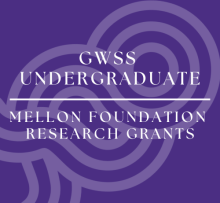 Purple banner reading "GWSS Undergraduate Mellon Foundation Research Grants"