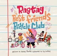 Colorful illustrated cover of Ragtag Best Friends Bicycle Club, showing a diverse group of kids joyfully riding bikes together on a notebook-style background.