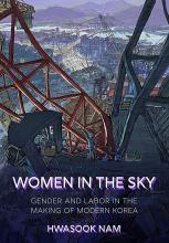 Cover of the book "Women in the Sky," featuring an industrialized birds-eye view of a city from atop construction equipment. 