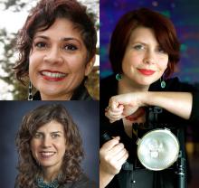 A composite image featuring headshots of Michelle Habell-Pallan, Sonnet Retman, and Angelica Macklin