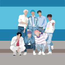 Illustrated outline of the boy band, BTS. 