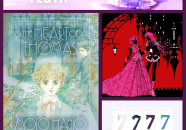 A collage featuring "The Heart of Thomas" book cover, an image of two characters from "Revolutionary Girl Utena" in a dramatic pose, BTS's "Map of the Soul: 7" album versions, and a banner for a 10th-anniversary FESTA event.