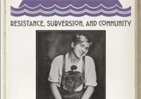 Book cover for Queer Print Cultures: Resistance, Subversion, and Community. The cover features purple text and palm tree illustrations above a black-and-white photograph of a smiling young person seated and wearing lederhosen. Edited by Vance Byrd and Javier Samper Vendrell.