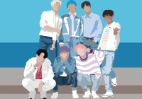 Illustrated outline of the boy band, BTS. 