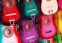 A wall of colorful guitars