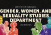 Banner for the GWSS Oral History website. A black background features “Gender, Women, and Sexuality Studies” in bold block text at the center, with “University of Washington” above and “Oral Histories” below. Along the bottom are colorful images of people connected to the department. 