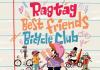 Colorful illustrated cover of Ragtag Best Friends Bicycle Club, showing a diverse group of kids joyfully riding bikes together on a notebook-style background.