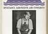 Book cover for Queer Print Cultures: Resistance, Subversion, and Community. The cover features purple text and palm tree illustrations above a black-and-white photograph of a smiling young person seated and wearing lederhosen. Edited by Vance Byrd and Javier Samper Vendrell.